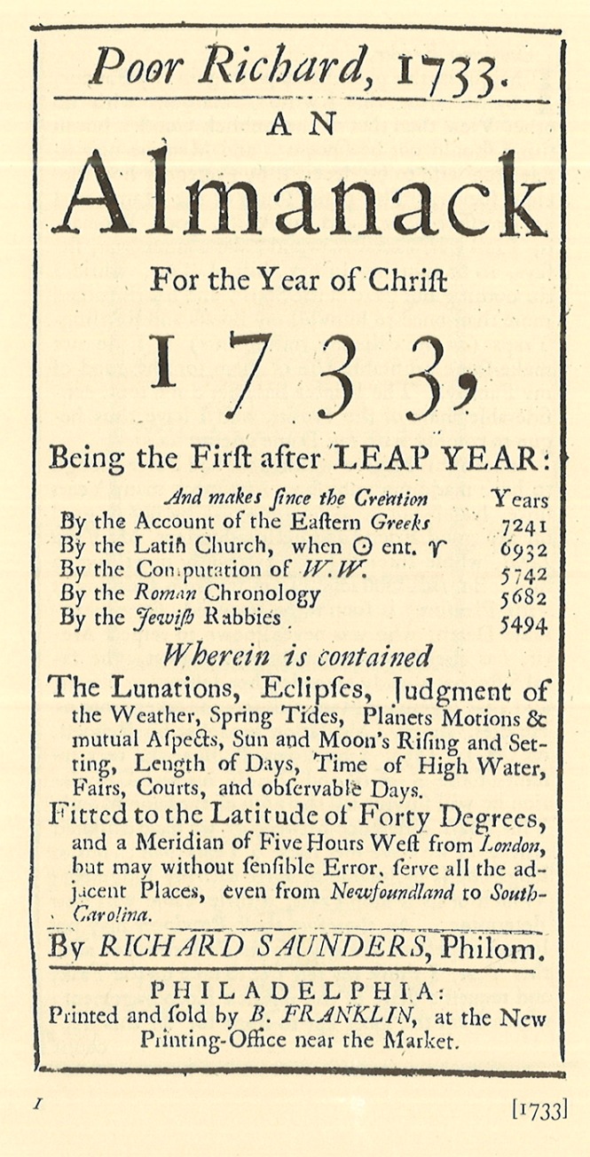 poor richard almanack 1733, benjamin franklin, edición, 